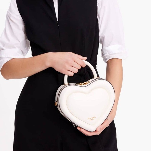 kate spade Pitter Patter 3d Heart White Puffy Leather Crossbody Bag - Picture 5 of 17
